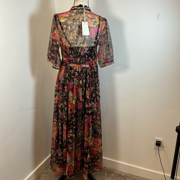 NWT Johnny Was Floral Embroidered Nylon Dress Maxi Sheer Overlay Bohemian Sz S - Picture 9 of 13